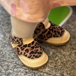 Pantofiori bebelusi,piele naturala, model barefoot animal print