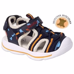 Sandale cu talpa spuma si brant din piele naturala Informatii suplimentare: Branț din piele Culoare: albastru Culoare spot: portocale Material: țesătură Nuanţă: Marina sex: băieți Tip clemă: Velcro