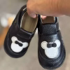 Pantofiori de toamna pentru bebelusi, piele naturala, model barefoot,Mickey Mouse